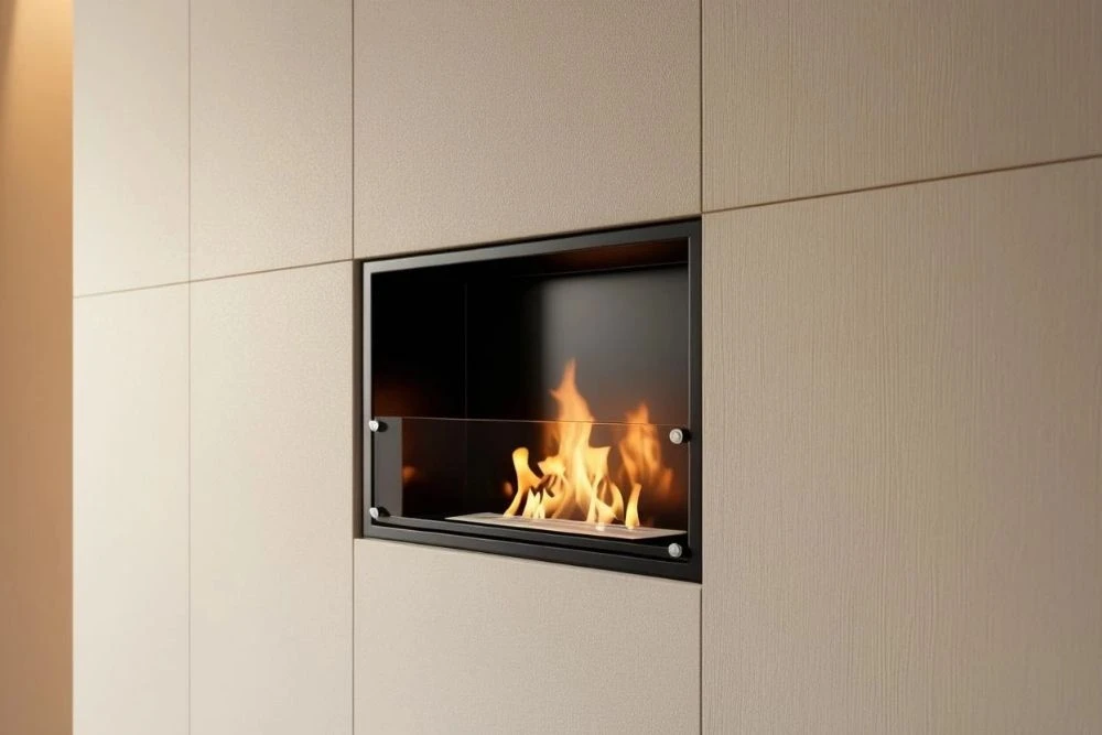 biokominek jednostronny zabudowany w karton gipsie