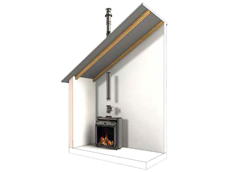 Aftræk til gaspejs via skråt tag