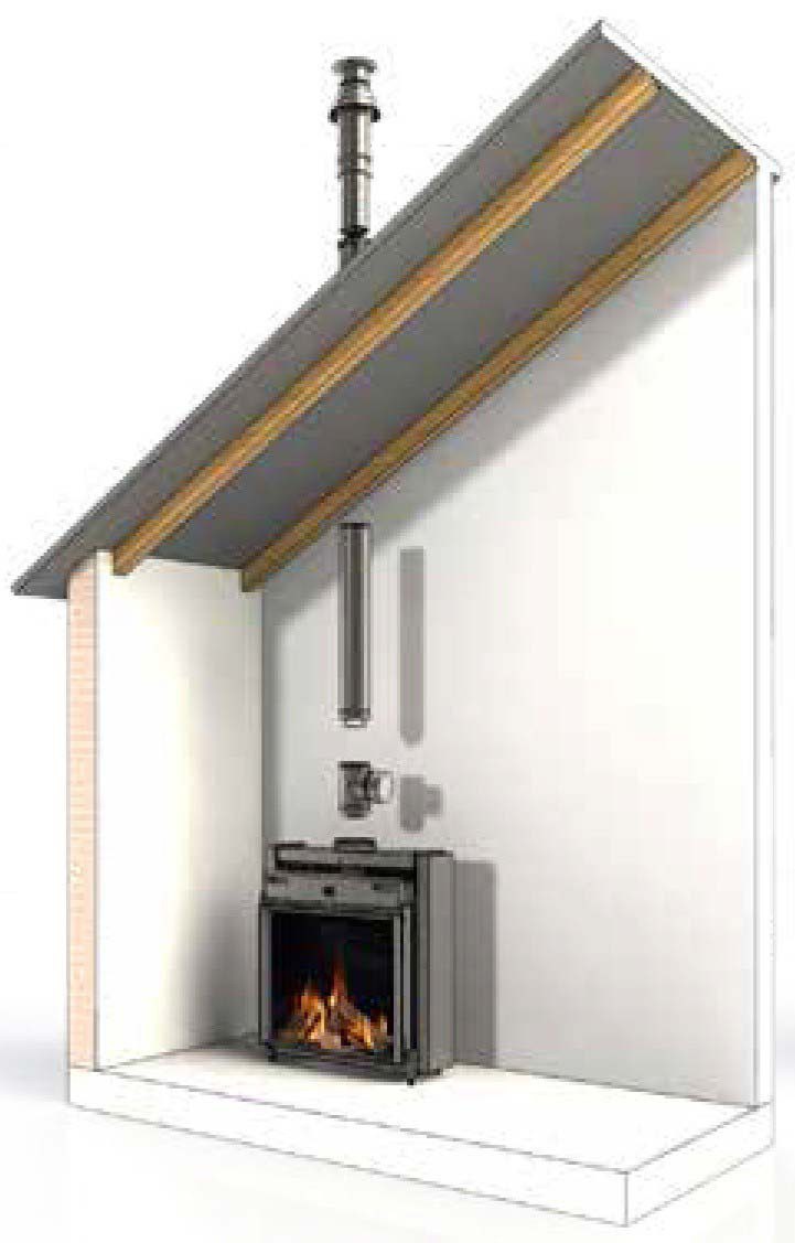 inclined roof with extractor for gas fireplace