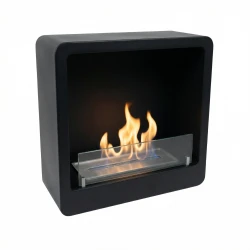 Svart fyrkantig kamin till vägg