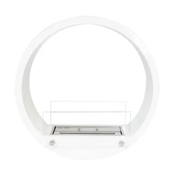 Weißer runder Bio-Einbaukamin mit einer Brenndauer von ca. 4 Stunden