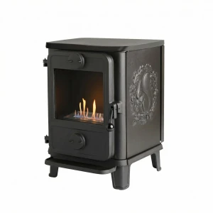 Morsø 1010 black cast iron bioethanol fireplace, designed in a classic wood-burning stove style