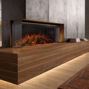 La Nordica Lumen 1200 electric fireplace with wide panoramic flame and Italian design