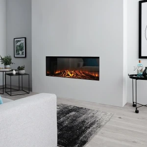 British Fires New Forest 1200 built-in electric fireplace with wide multi-sided flame view
