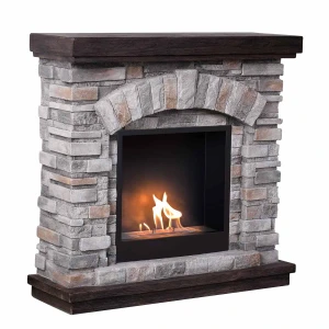 Ask freestanding bioethanol fireplace with Surtur 18 inch insert and rustic brick-effect polystone surround