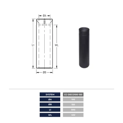 Trimline Fires - CC-DECO Balanceret Aftræk Ø100/150 - Lige Rør 500mm Trimline Fires - CC-DECO Balanceret Aftræk Ø100/150 - Lige Rør 500mm