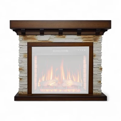 ArtiFlame Ludwig antique oak fireplace mantel with stone-look sides
