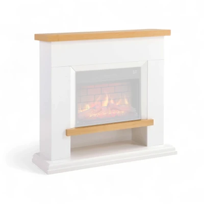 Marco de chimenea Shelford blanco de ArtiFlame con acabado en roble, ideal como elemento decorativo independiente o para inserta