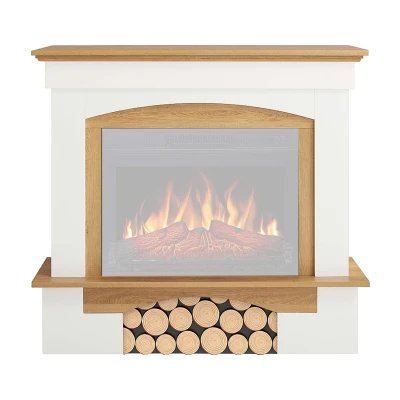 Marco de chimenea Woodley de ArtiFlame en blanco y roble natural, ideal para interiores modernos y cl&aacute;sicos.