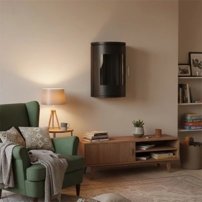 Richmond - V&aelig;gh&aelig;ngt sort bioethanol br&aelig;ndeovn med buet front og bredt flammekig