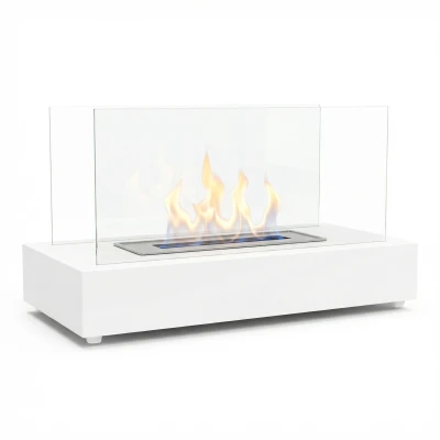 Liten hvit bord biopeis som kan brukes b&aring;de inne og ute.