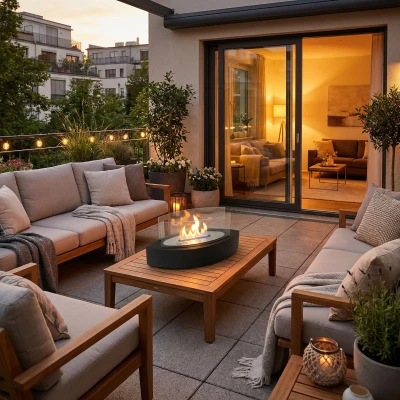 Kurvad bordskamin i svart