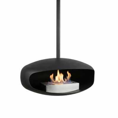 Schwarzer UFO-60 handgefertigter Bioethanol Deckenkamin 