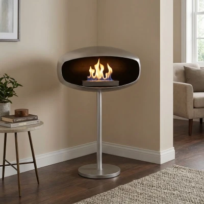 Hein & Haugaard etanolkamin UFO-60 Stål på fristående stativ Fristående biokamin på fot stål UFO-60 Hein & Haugaard