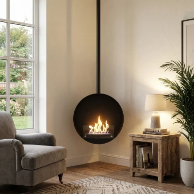 Ottawa schwarzer runder Ethanol H&auml;ngekamin mit 60 cm Durchmesser