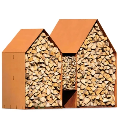 RB73 Bruges 2 huse br&aelig;ndeopbevaring i cortenst&aring;l med rust finish til udend&oslash;rs brug