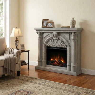 ScandiFlames Embla fritst&aring;ende elektrisk pejs med udsmykket polystone ramme og Eldur 23"indsats