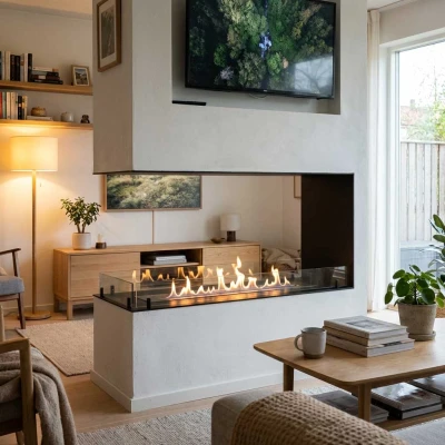 Foco Room Divider 1200 - 3-sided bio fireplace | Bioethanol-Fireplace Foco Room Divider 1200 bioethanol fireplace with a three-sided flame view.