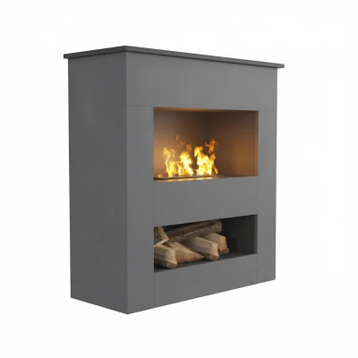 Brecht Gris - Chemin&eacute;e &Eacute;lectrique OMC 600 &ndash; Flamme R&eacute;aliste, Design &Eacute;cologique, Autoportante