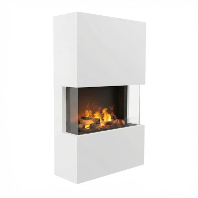 Glow Fire Tucholsky 3-sided White - OMC 600 | Freestanding Water Vapour Fireplace, White Glow Fire Tucholsky 3-sided White - OMC 600 | Freestanding Water Vapour Fireplace, White, 91 cm x 150 cm x 35 cm