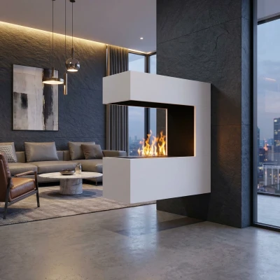 Schiller Wall-Mounted Water Vapour Fireplace in white, providing a realistic flame effect with eco-friendly operation for stylis