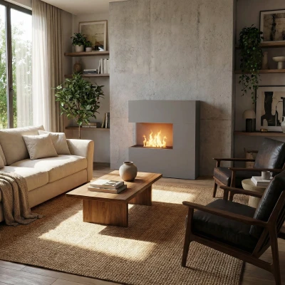 Glow Fire Schiller Grey - OMC 600 | Freestanding Water Vapour Fireplace, 120 cm x 120 cm x 38 cm