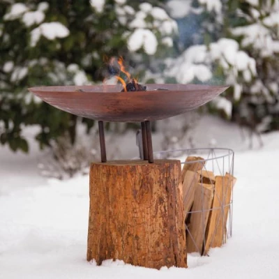 Braseiro com Base de Madeira em A&ccedil;o Corten