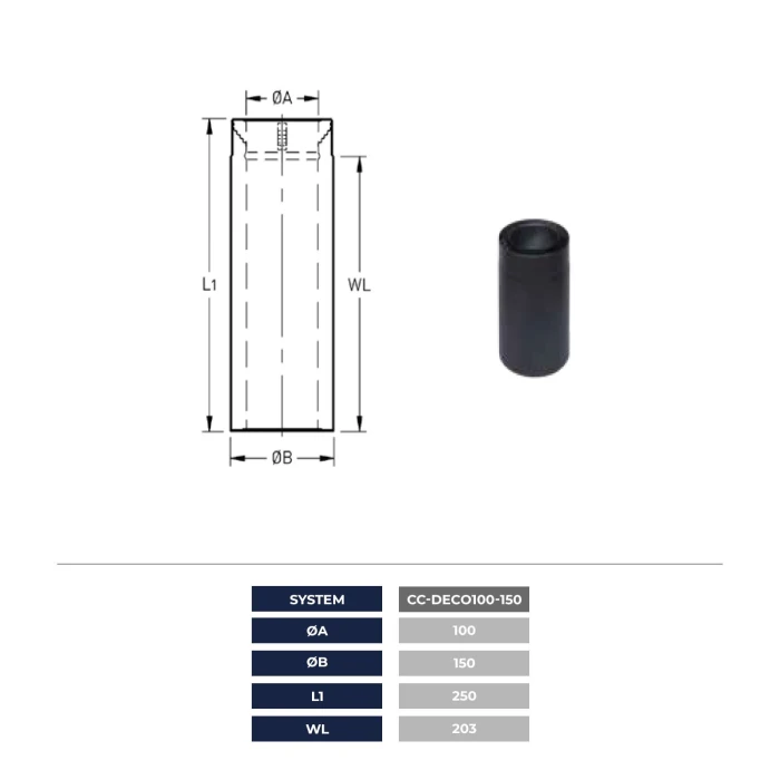 Trimline Fires - CC-DECO Balanceret Aftr&aelig;k &Oslash;100/150 - Lige R&oslash;r 250mm
