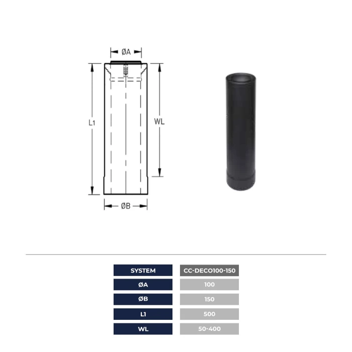 Trimline Fires - CC-DECO Balanceret Aftræk Ø100/150 - Justerbar Rør 50-400mm Trimline Fires - CC-DECO Balanceret Aftræk Ø100/150 - Justerbar Rør 50-400mm