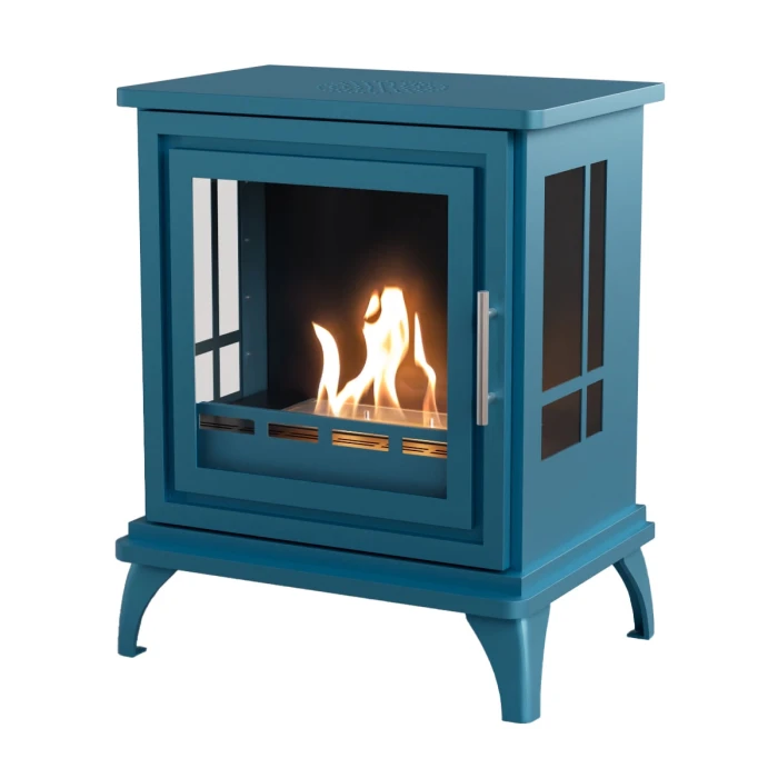 ScandiFlames Nashville Bioethanol Stove – Blue | Buy Now ScandiFlames Nashville – Freestanding bioethanol fireplace in wood burning stove design with blue finish