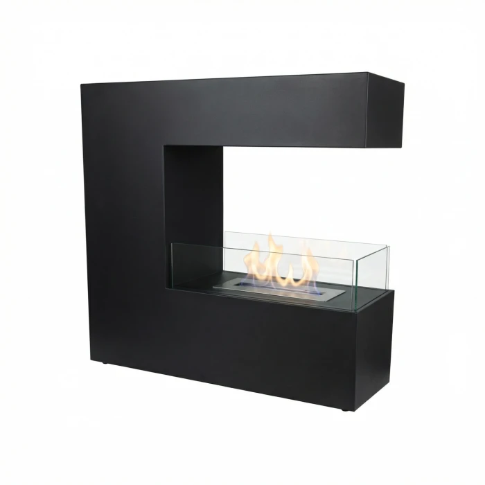 Stor åpen biopeis til gulv 100 cm med bred ramme Svart elegant biopeis for gulv eller endevegg.