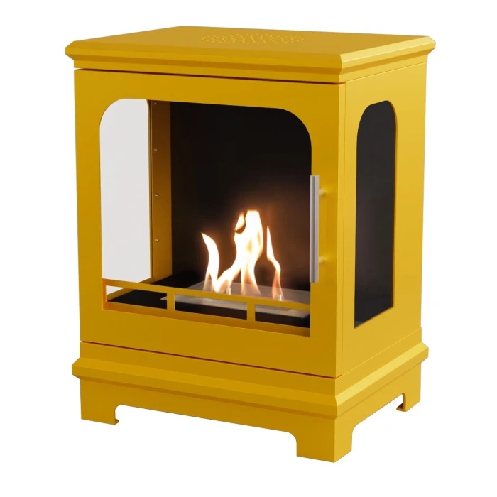 ScandiFlames Honolulu &ndash; Freestanding bioethanol fireplace in wood burning stove design with yellow finish