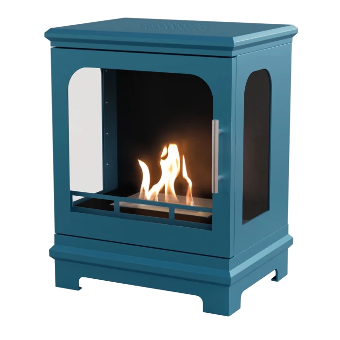 ScandiFlames Honolulu &ndash; Freestanding bioethanol fireplace in wood burning stove design with blue finish