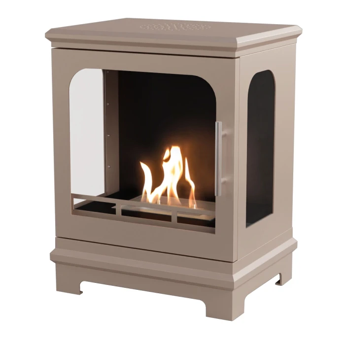 ScandiFlames Honolulu &ndash; Freestanding bioethanol fireplace in wood burning stove design with grey beige finish