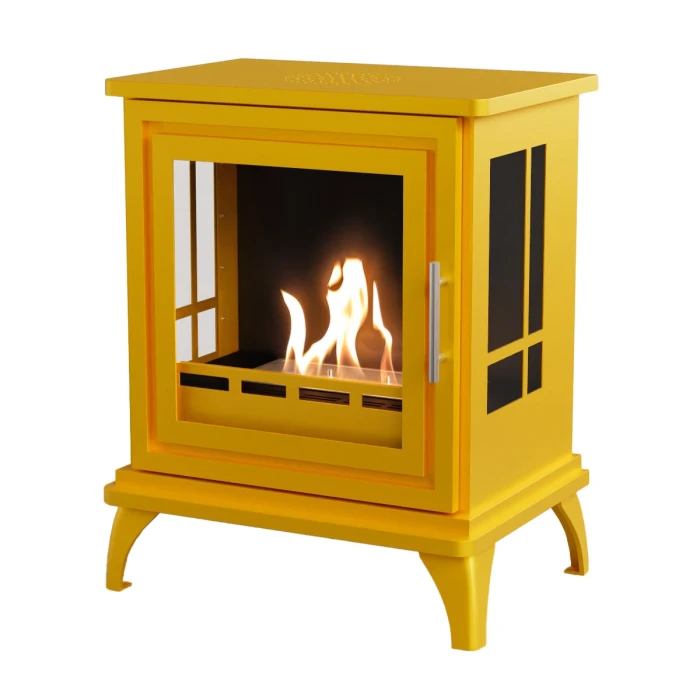 ScandiFlames Nashville Bioethanol Stove – Yellow | Buy Now ScandiFlames Nashville – Freestanding bioethanol fireplace in wood burning stove design with yellow finish