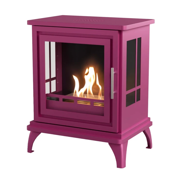 ScandiFlames Nashville Bioethanol Stove – Pink | Buy Now ScandiFlames Nashville – Freestanding bioethanol fireplace in wood burning stove design with pink finish