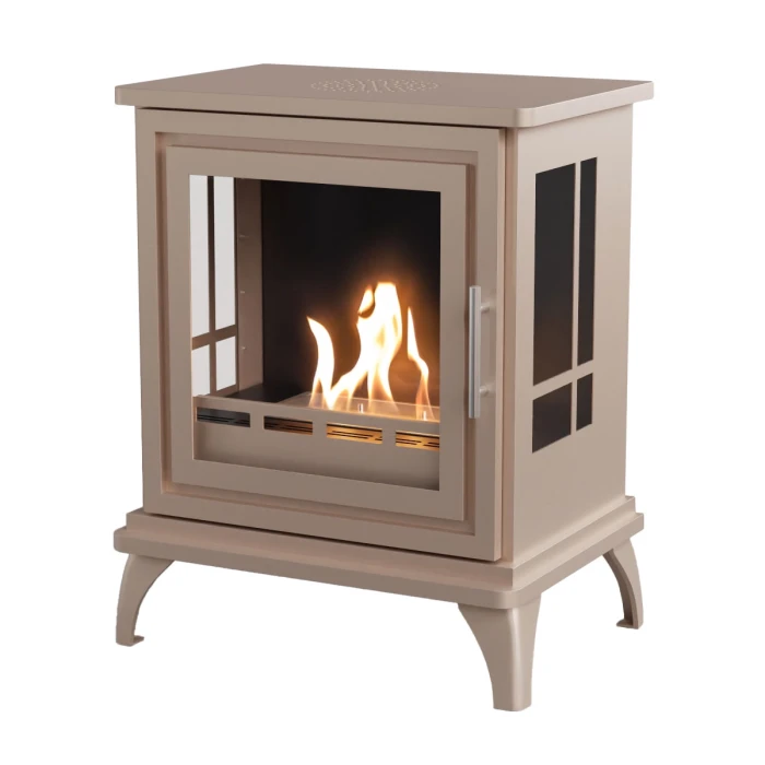 ScandiFlames Nashville &ndash; Freestanding bioethanol fireplace in wood burning stove design with grey beige finish