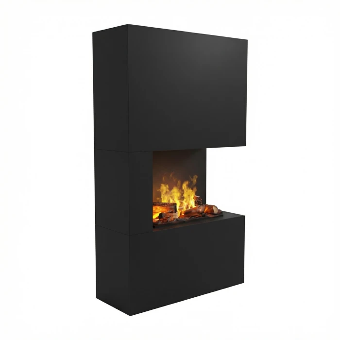 Glow Fire Tucholsky Eckmodul links Schwarz - OMC 600 | Freistehender Wasserdampfkamin, Schwarz, 91 cm x 150 cm x 35 cm