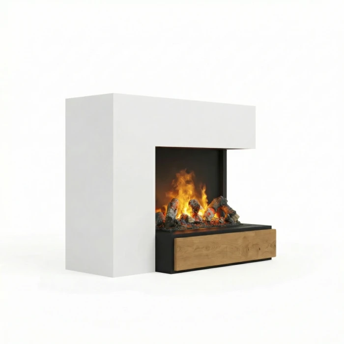 Glow Fire Planck Right-Sided - OMC 600 | Freestanding Water Vapour Fireplace, 90 cm x 109 cm x 53 cm