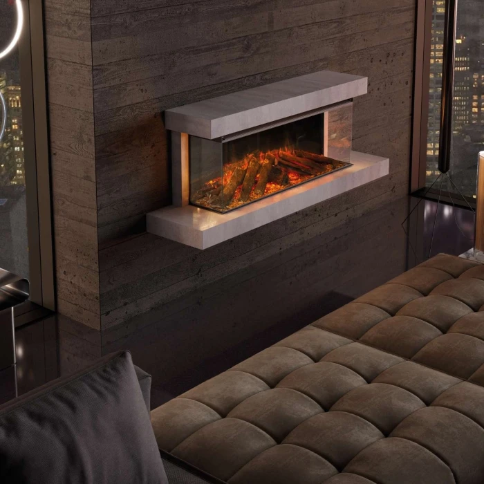 La Nordica Lumen 1200 wall-mounted electric fireplace with stone frame