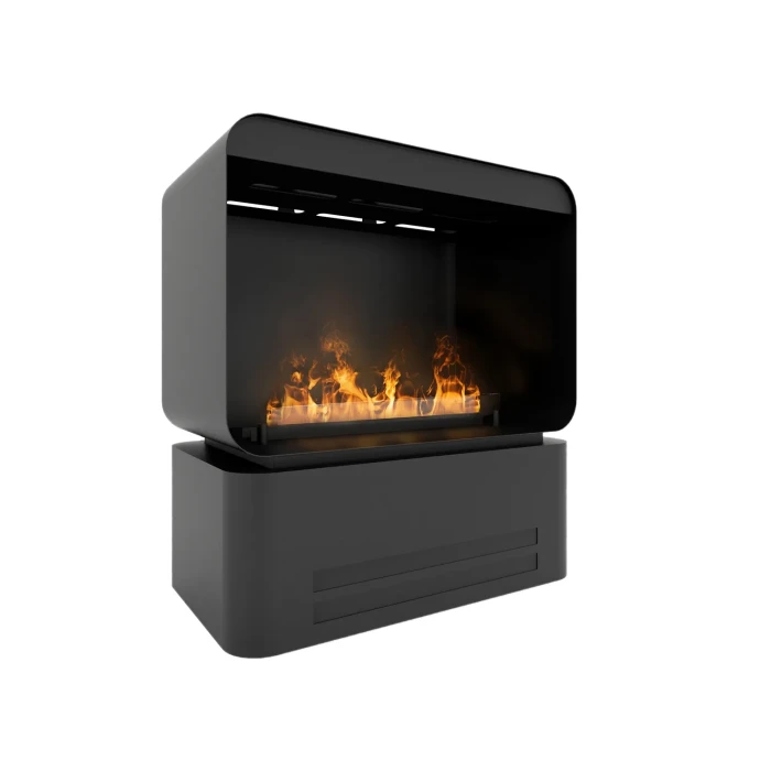 AI 500 Water Vapour Fireplace | Buy Here AI 500 freestanding water vapour fireplace in black, featuring realistic water vapour flames