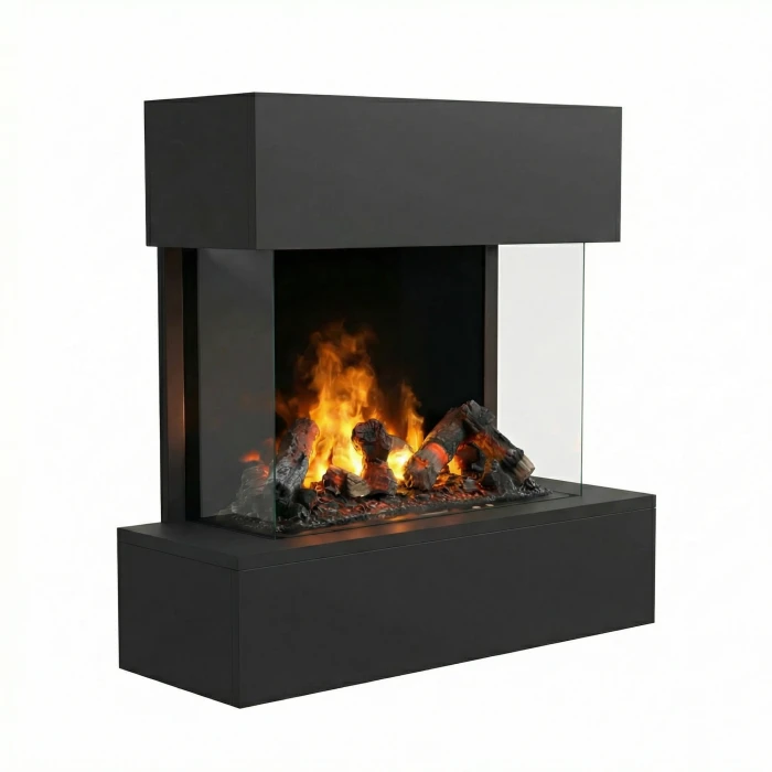 H&ouml;lderlin water vapour fireplace in black, featuring realistic water vapour flames