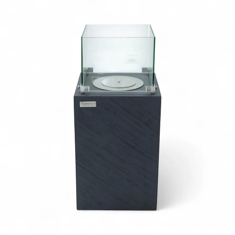 ZERMATT biopejs i Slate Black &ndash; kvadratisk ilds&oslash;jle med glasindsats og 5,5 kW varme