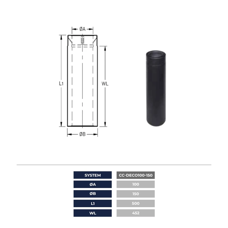 Trimline Fires - CC-DECO Balanceret Aftræk Ø100/150 - Lige Rør 500mm Trimline Fires - CC-DECO Balanceret Aftræk Ø100/150 - Lige Rør 500mm