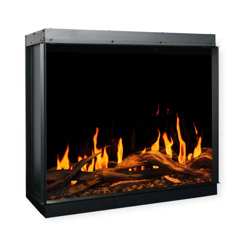 Aflamo Gold 74 cm elektrisk indbygningspejs i sort med realistiske LED-flammer