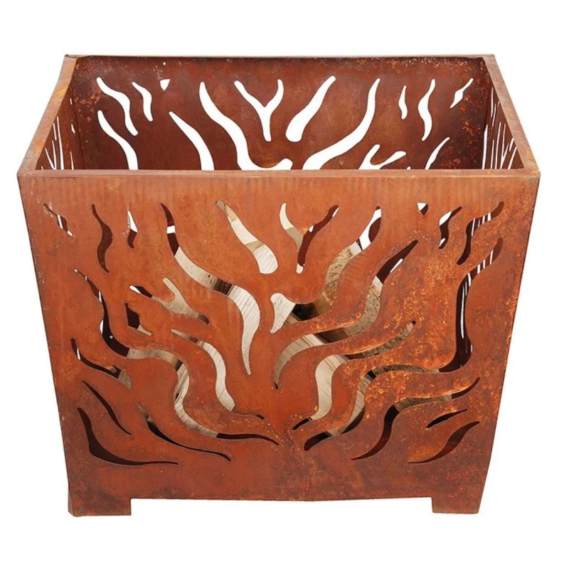 Fire Basket Square Rust M &ndash; dekorativ ildkurv til udend&oslash;rs brug i rustik st&aring;l