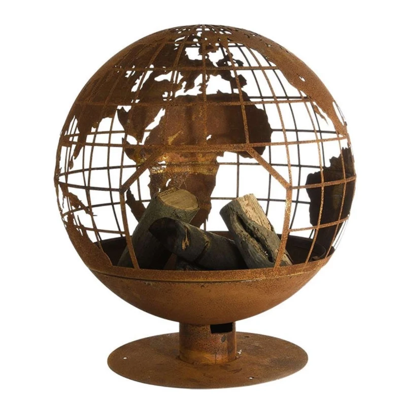 Fire Ball Laser Cut Rust Globe udend&oslash;rs ildsted med kunstnerisk lasersk&aring;ret design