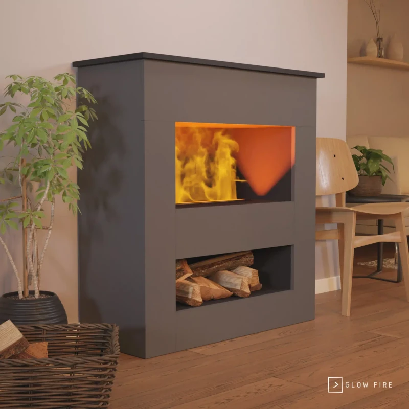 Brecht Gr&aring; - OMC 600 Elektrisk Pejs &ndash; Realistisk Flamme, Milj&oslash;venligt Design, Fritst&aring;ende