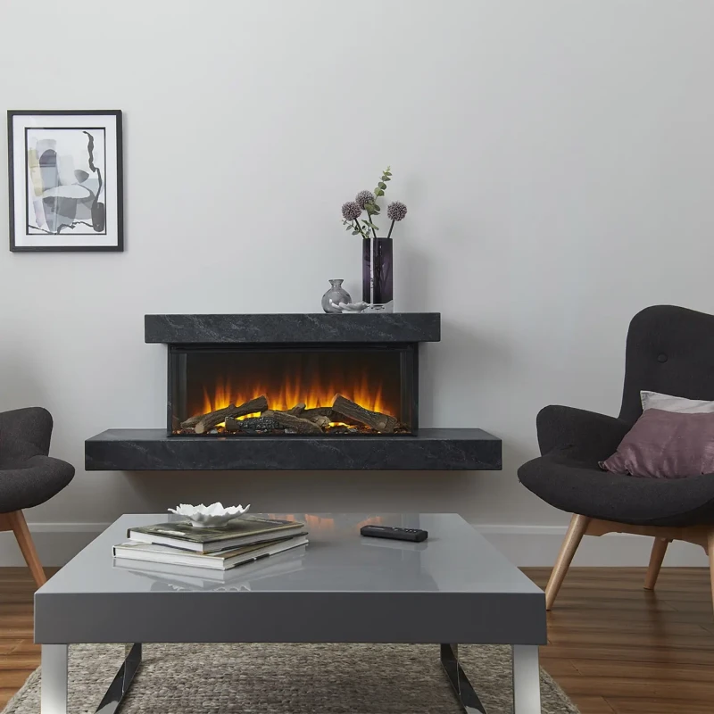 Brockenhurst 1200 Gr&aring; Marmor v&aelig;gmonteret elektrisk pejses&aelig;t med tre-sidet flammeudsigt