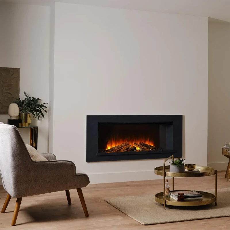 Holbury 1200 Gr&aring; Marmor front&aring;bnet indbygget elektrisk pejses&aelig;t med &aring;bent flammedesign og egetr&aelig;slogs&aelig;t